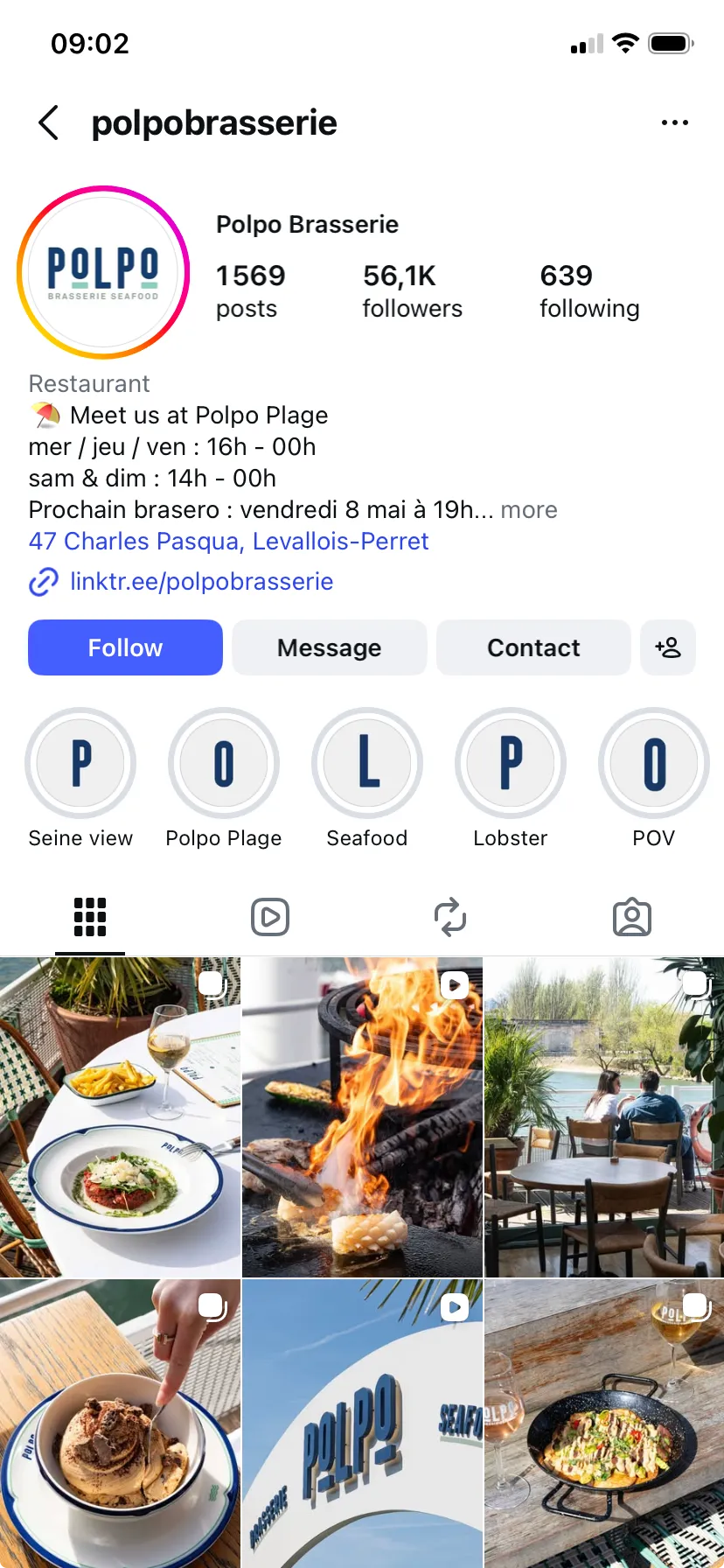 Profil Instagram restaurant
